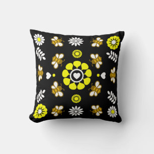 Coussin Motif floral botanique d'abeille