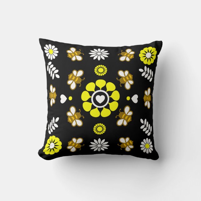 Coussin Motif floral botanique d'abeille (Recto)