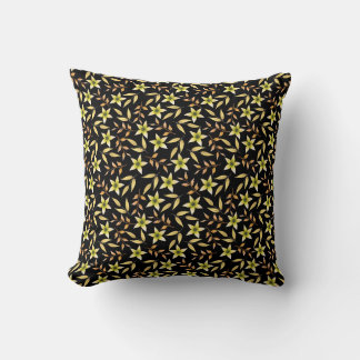 Coussin Motif floral botanique foncé avec fleurs jaunes