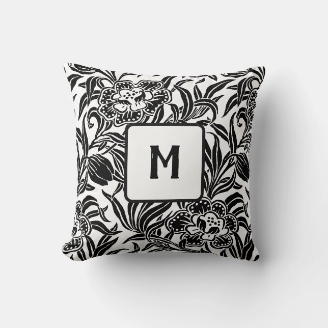 Coussin Motif floral botanique vintage Art Nouveau (Recto)