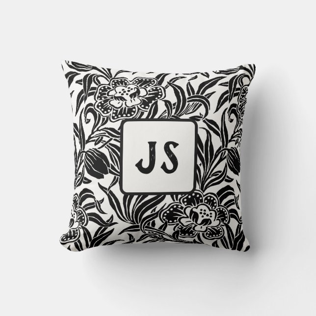 Coussin Motif floral botanique vintage Art Nouveau (Recto)