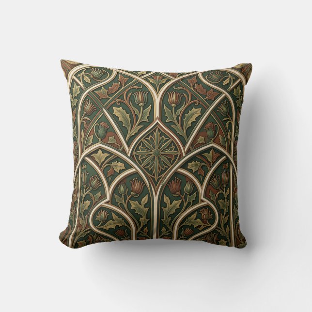 Coussin Motif floral Chardon Victorien Vert foncé  (Recto)