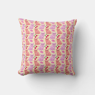 Coussin Motif floral Chat mignon Cerise Chat Kawaii
