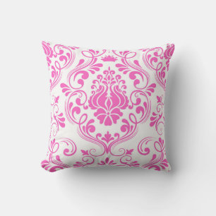 Coussin Motif floral chaud rose et blanc Damas modèle élég