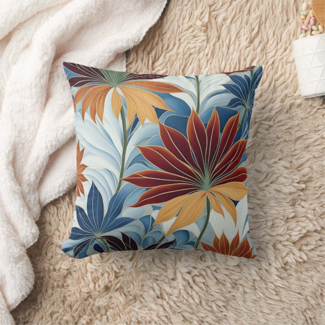 Coussin Motif floral coloré avec Feuilles et fleurs (Couverture)
