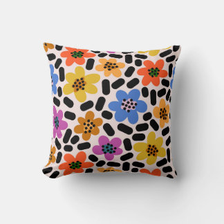 Coussin Motif floral coloré rétro de style Memphis