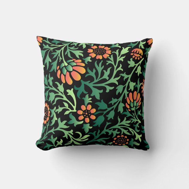 Coussin Motif floral complexe avec feuilles vertes (Recto)
