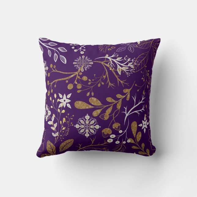 Coussin Motif floral complexe avec or et blanc  (Verso)