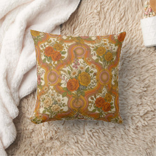 Coussin Motif floral continu des années 70 Chaud Bohème