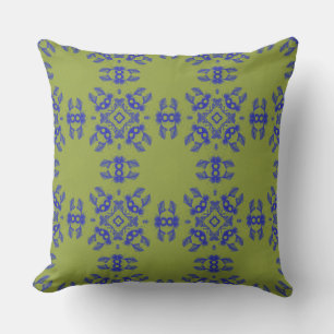 Coussin Motif floral coréen harmonieux – Bleu sur fond ver