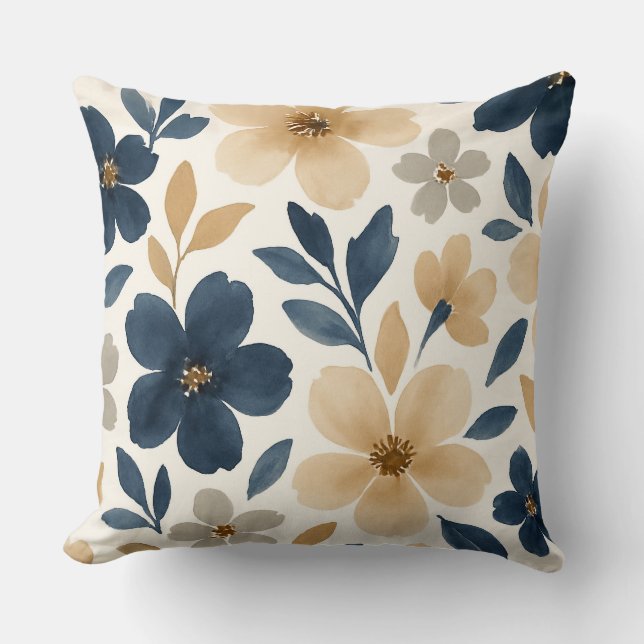 Coussin Motif floral crémeux assourdi (Recto)
