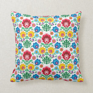 Coussin Motif floral d'art populaire de coeur