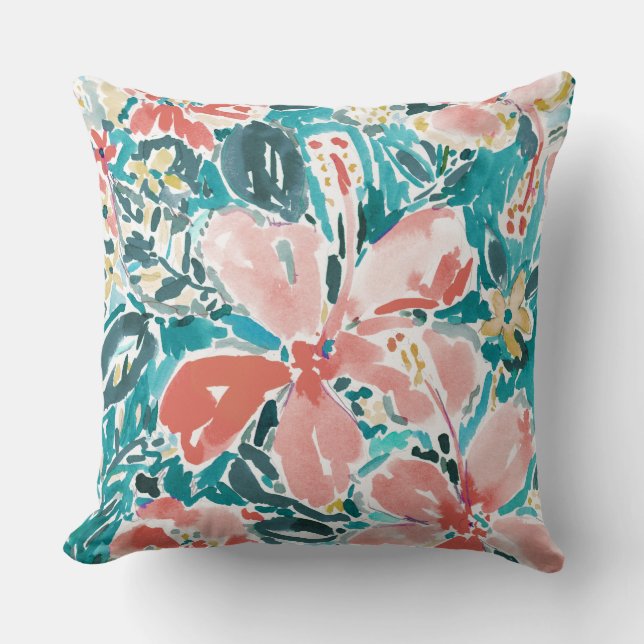Coussin Motif floral de bonjour d'aquarelle tropicale de (Recto)