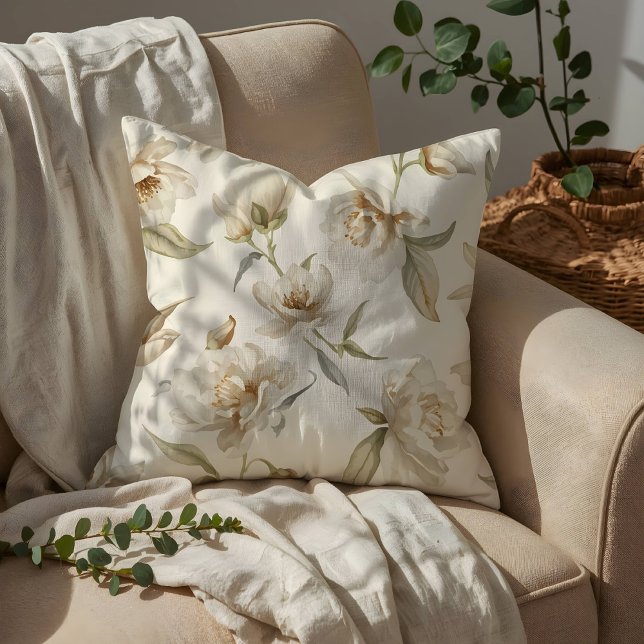 Coussin Motif floral de camélia blanc doux (Créateur téléchargé)