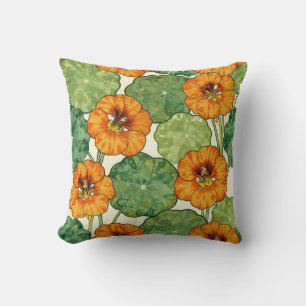 Coussin Motif floral de capucine à l'aquarelle