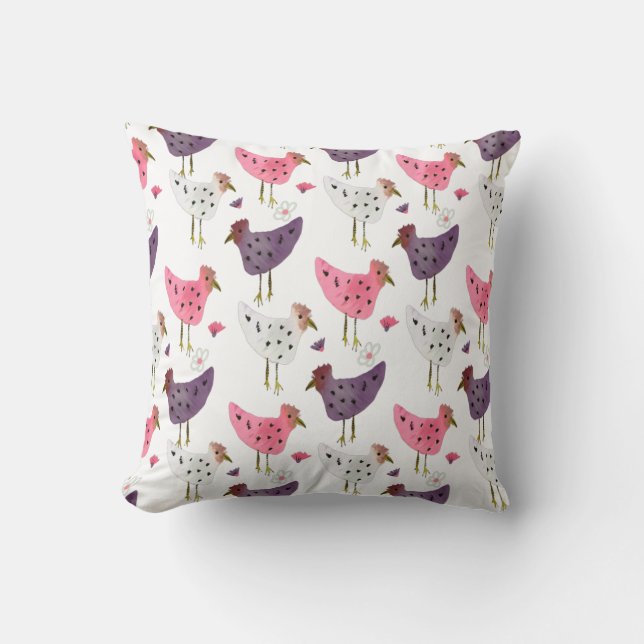 Coussin Motif floral de coq à l'aquarelle     (Recto)