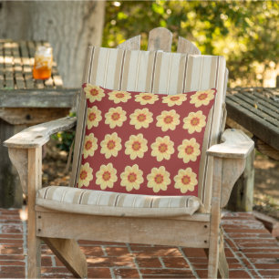 Coussin Motif floral de dahlia jaune sur fond rouge brique