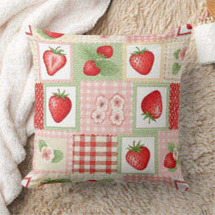 Coussin Motif floral de jardin de fraises vintage