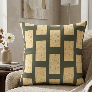 Coussin Motif floral de la nature d'été vert sauge