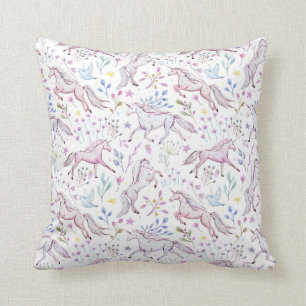 Coussin Motif floral de licorne d'aquarelle