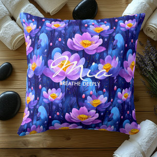 Coussin Motif floral de lotus élégant en bleu et violet
