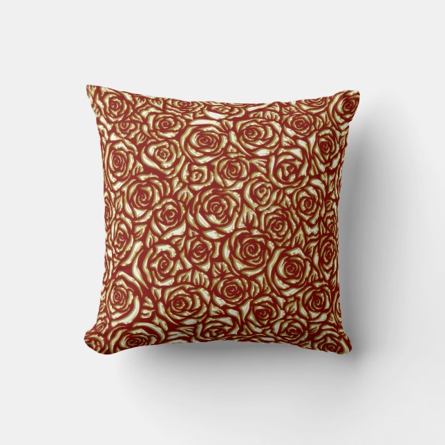 Coussin Motif floral de luxe rose et bordeaux (Recto)
