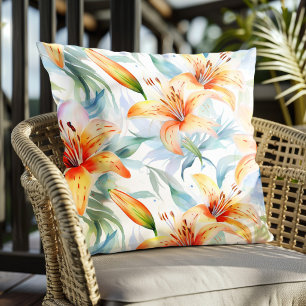 Coussin Motif floral de lys à l'aquarelle
