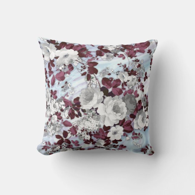 Coussin Motif floral de marbre en pastel blanc de Boho (Recto)