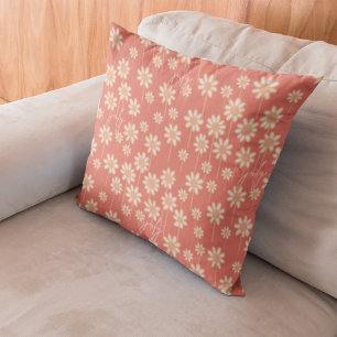 Coussin Motif floral de marguerite blanche Nom personnalis