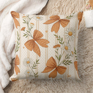 Coussin Motif floral de marguerite et de nœud d'automne