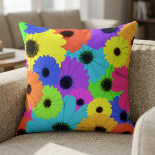 Coussin Motif floral de marguerite psychédélique coloré
