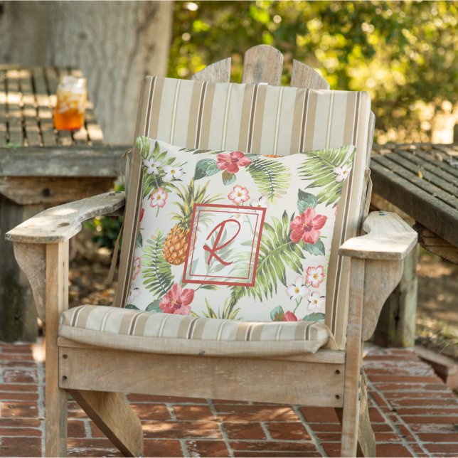 Coussin Motif floral de monogramme de pinède tropicale (Chaise)