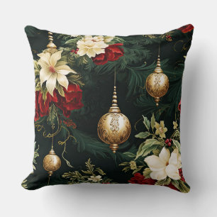 Coussin Motif floral de Noël vintage fantastique