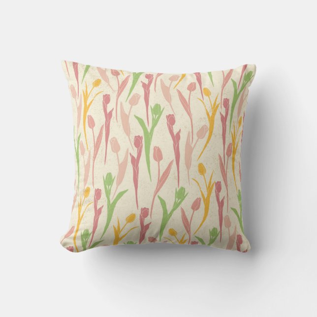 Coussin Motif floral de printemps tulipe rose jaune vert (Recto)