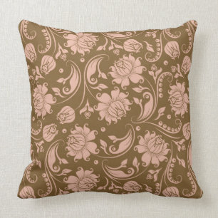 Coussin Motif floral de rose et de brun
