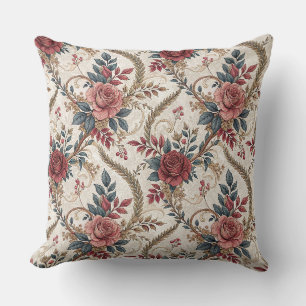 Coussin Motif floral de rose et de volutes à la française