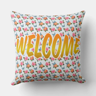 Coussin Motif floral de roses de bienvenue