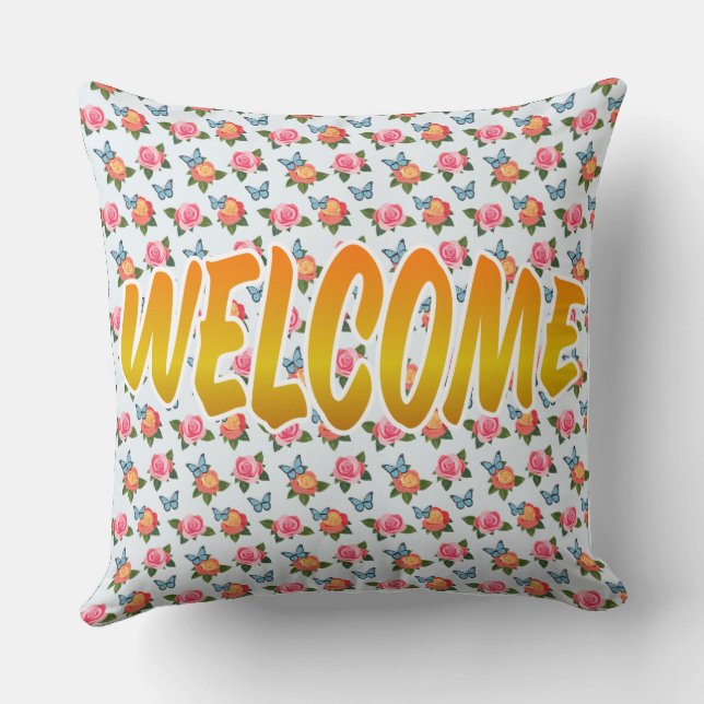 Coussin Motif floral de roses de bienvenue   (Verso)