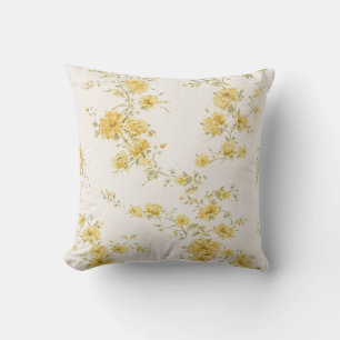 Coussin Motif floral de roses jaunes élégantes vintage