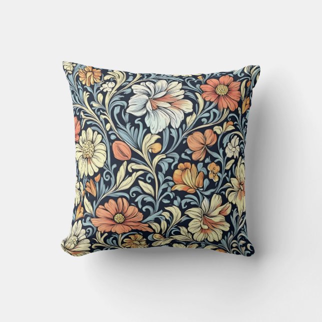Coussin Motif floral de style William Morris avec acanthe (Recto)