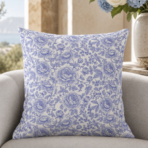 Coussin Motif floral de toile française bleue