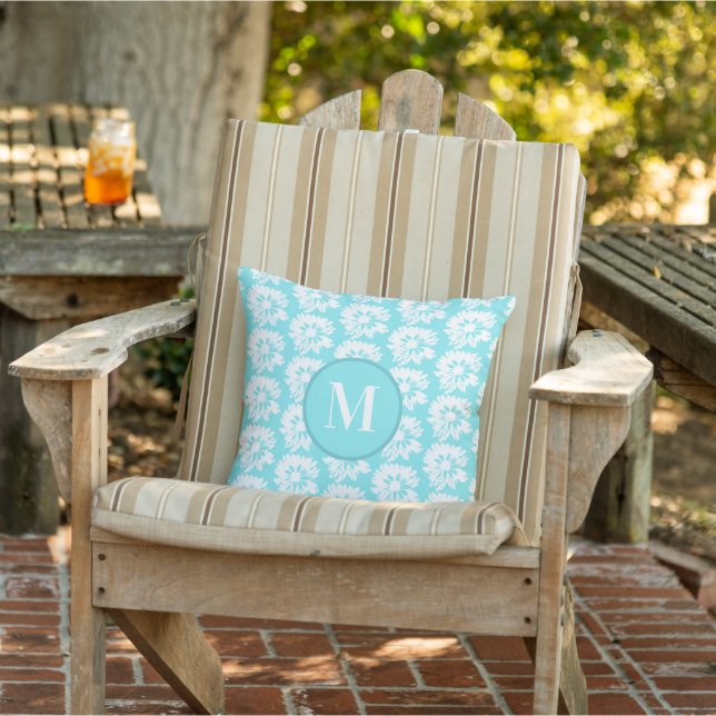 Coussin Motif floral d'été Aqua et Blanc (Chaise)