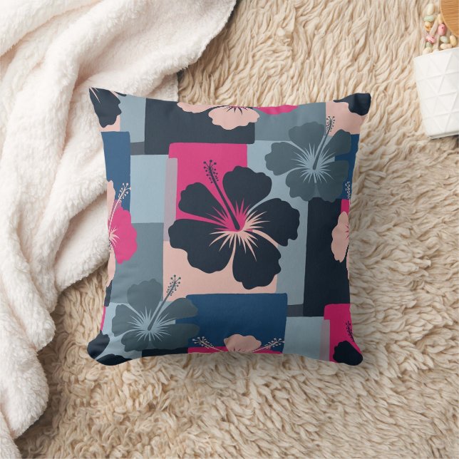 Coussin Motif floral d'hibiscus bleu élégant (8) (Couverture)