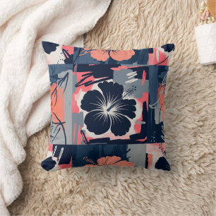 Coussin Motif floral d'hibiscus bleu élégant (9)