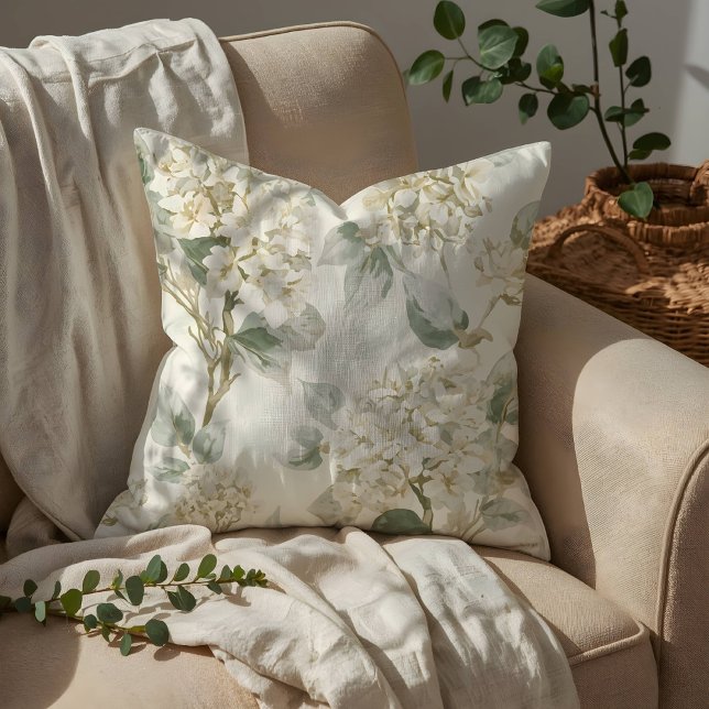Coussin Motif floral d'hortensia blanc doux (Créateur téléchargé)