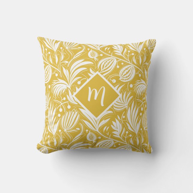 Coussin Motif floral diamant monogramme jaune tropical (Recto)
