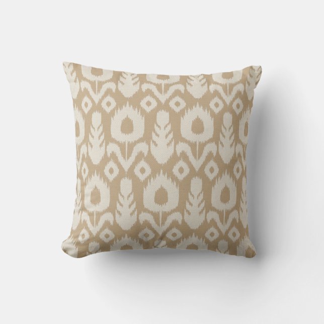 Coussin Motif floral d'Ikat dans bronzage et naturel (Recto)