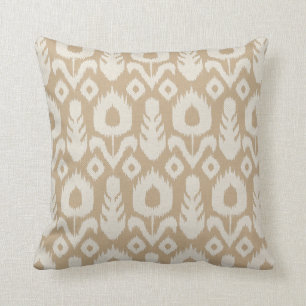 Coussin Motif floral d'Ikat dans bronzage et naturel