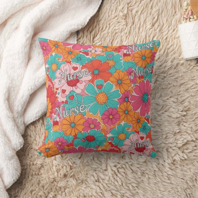 Coussin Motif floral d'infirmière coloré (1) (Couverture)