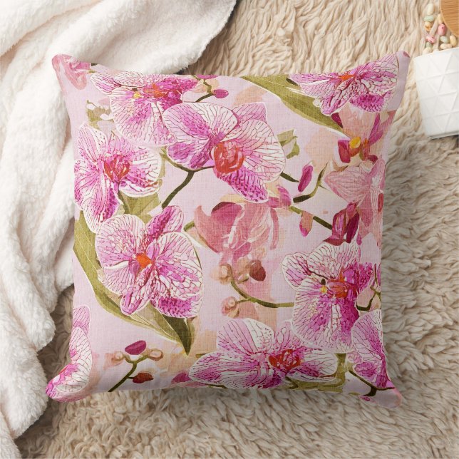 Coussin motif floral d'orchidée rose (Couverture)